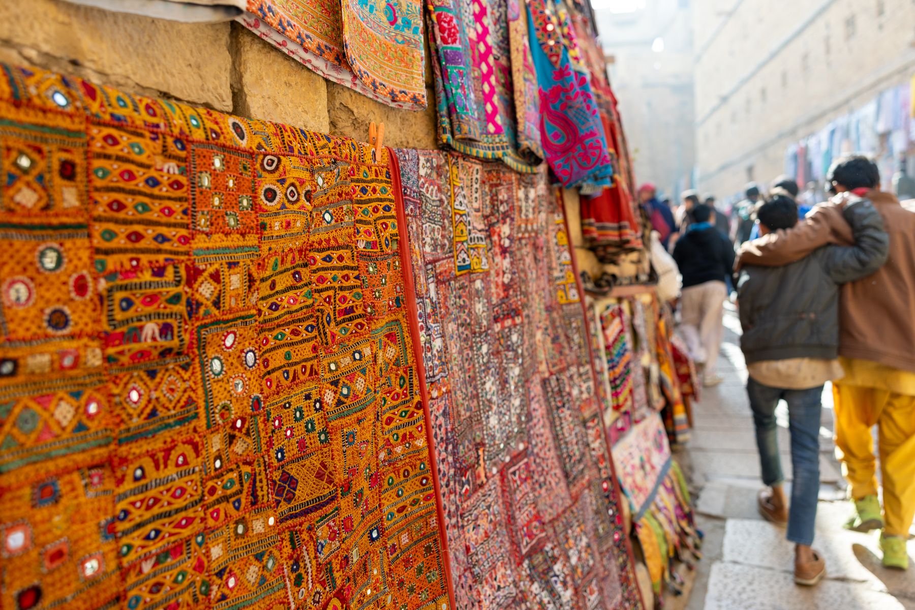 Colorful Embroidered Textiles In Market
